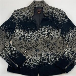 Multiples Black Abstract Textured Jacket Blazer Zip Cuffs Womens Sz M
